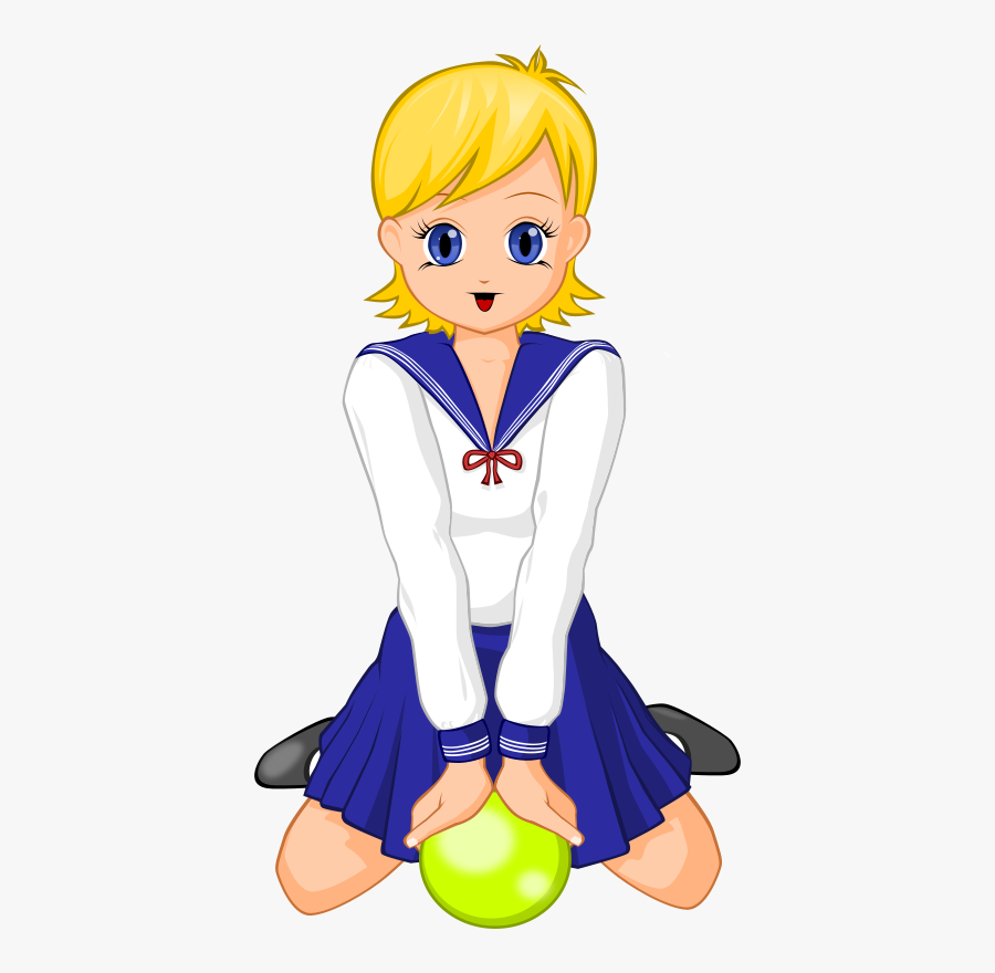 Anime Schoolgirl With Green Ball - Anime School Girl Pin, Transparent Clipart
