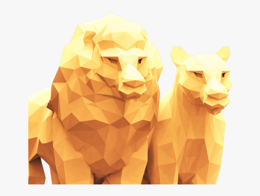 Lions Lowpoly Sculpture Vector Monochrome Faceted Lioness - Lion Vector Lowpoly, Transparent Clipart