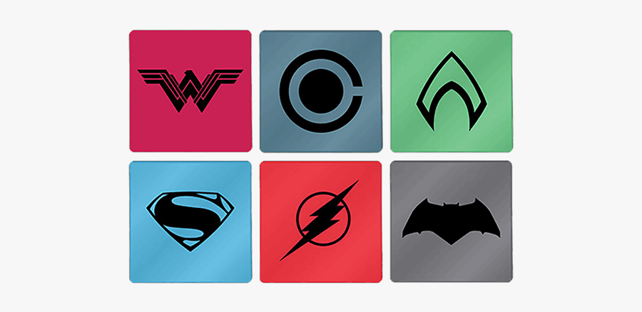 Set Of 6 Justice League Superman Batman Wonder Woman - Superman Wonder Woman Batman Logos, Transparent Clipart