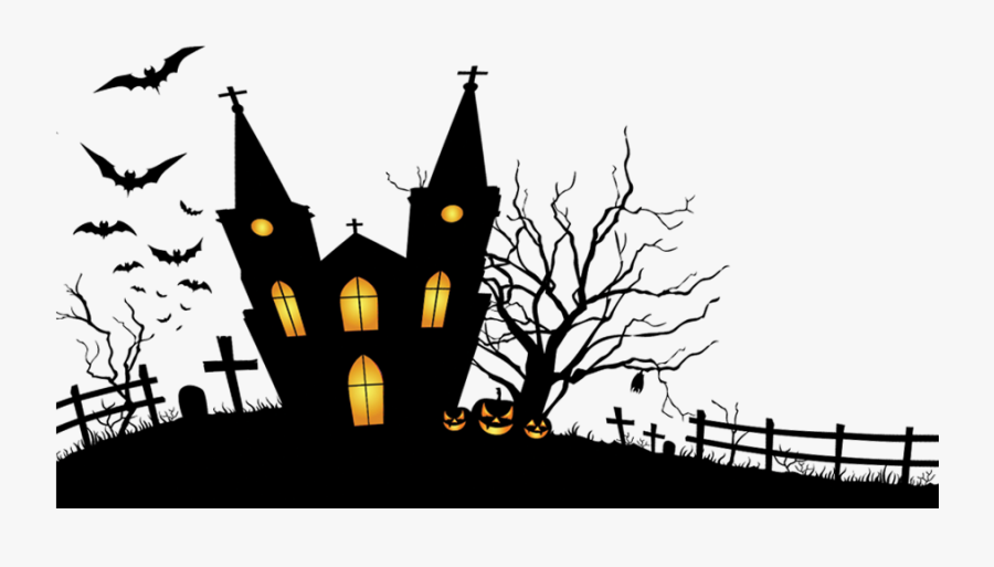 Halloween Theme Party Mask Wallpaper - Black Haunted House Silhouette Png, Transparent Clipart
