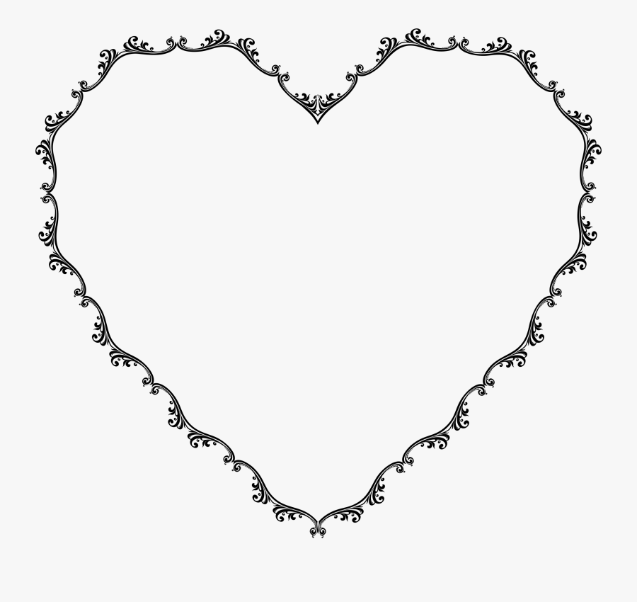 Transparent Decorative Frames Png - Floral Heart Border Black And White, Transparent Clipart