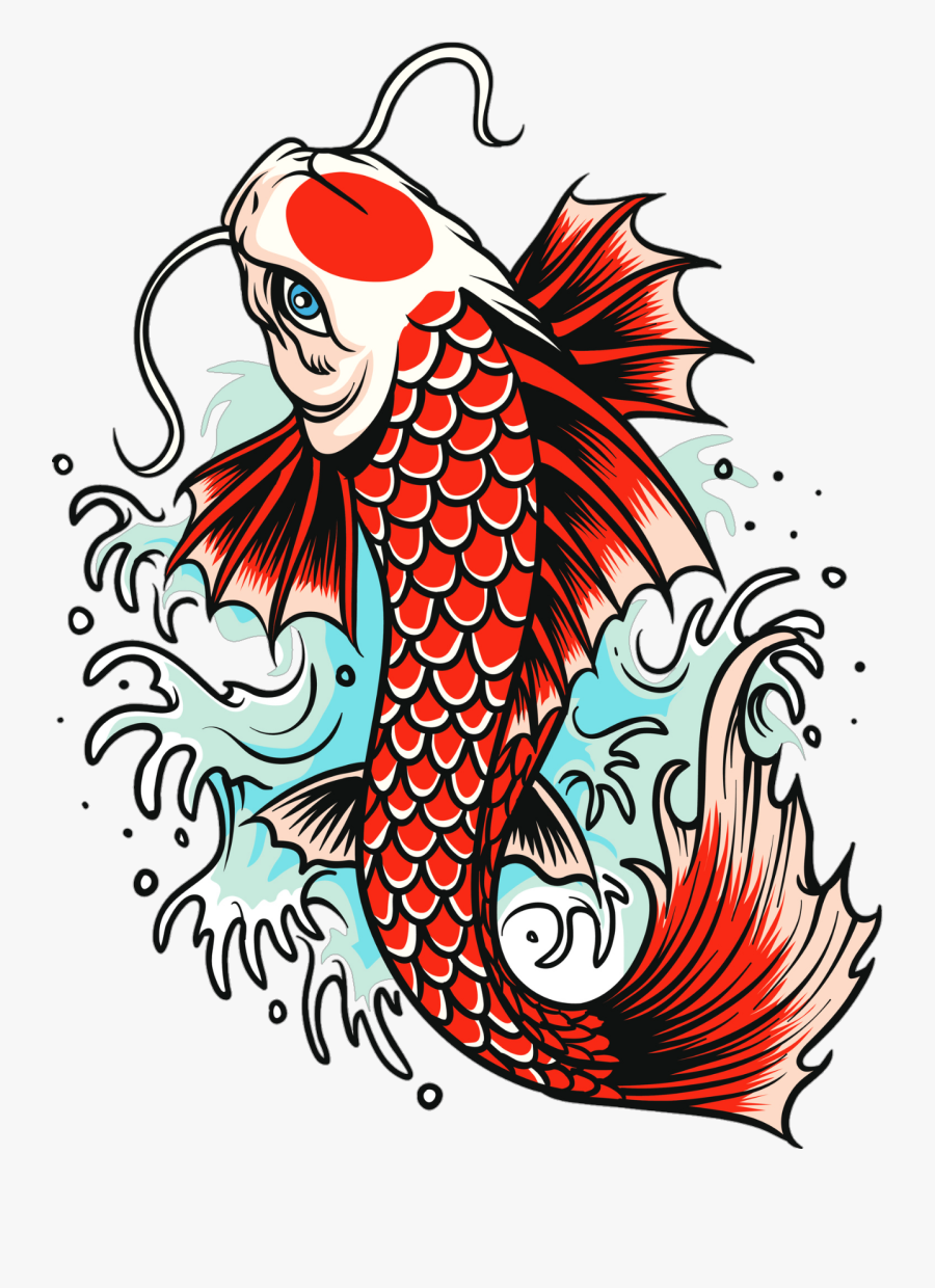 Koi Goldfish Carp Fish Tattoo Free Hd Image Clipart - Japanese Rising Sun Drawing, Transparent Clipart