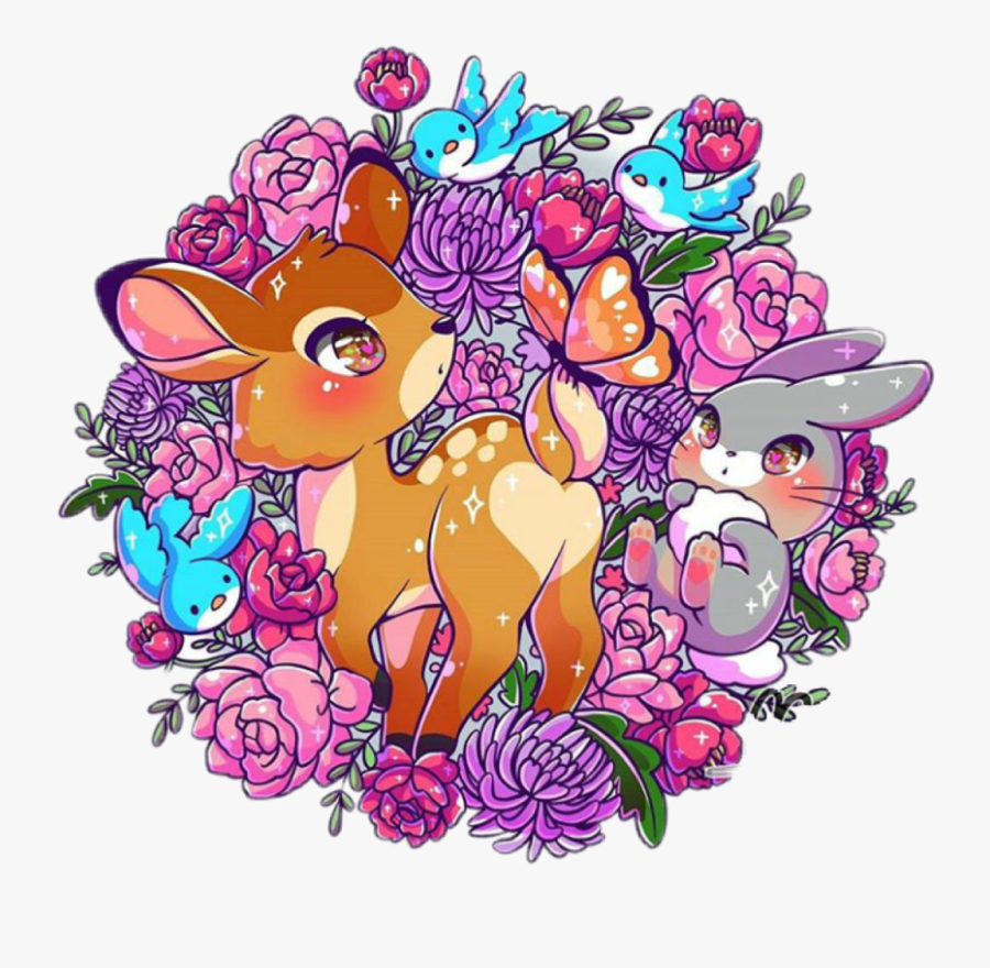 #disney #bambi #thumper #flowers #chibi #freetoedit - Bambi, Transparent Clipart