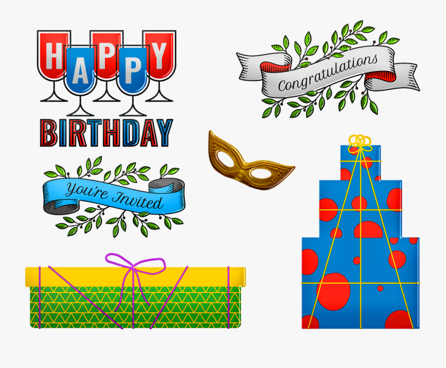 Birthday Items, Gifts, Cake, Happy Birthday, Tag, Transparent Clipart