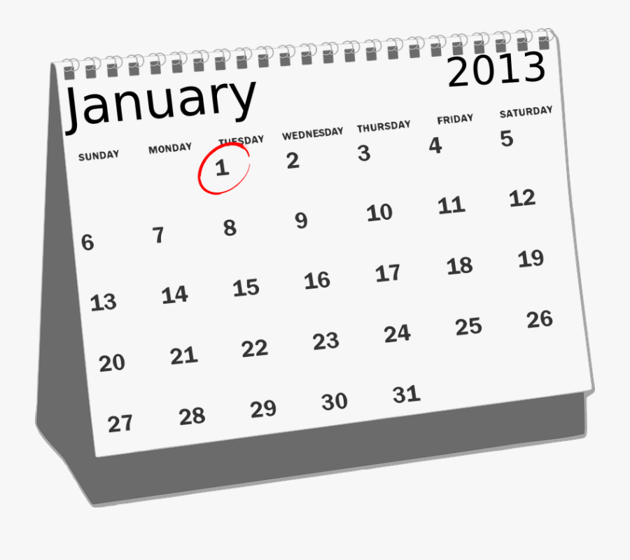 Calendar, January, Desk, 2013, 1st, Month, Gray - December Calendar Clipart Black And White, Transparent Clipart