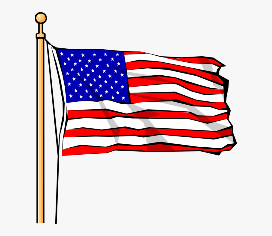 Vector Illustration Of United States Of America Stars - American Flag With Pole Painting, Transparent Clipart
