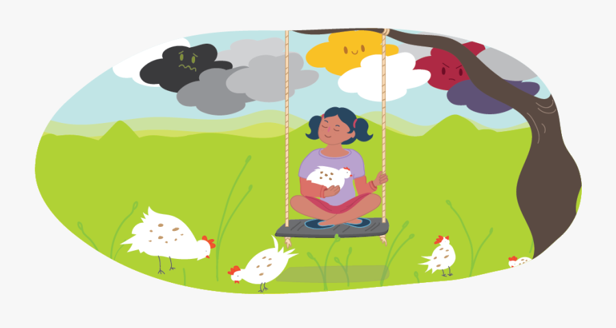 Girl Sitting On Swings Alone With Chickens - Illustration, Transparent Clipart