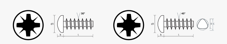 Pozi Pan Threadforming Screw Technical Drawing, Transparent Clipart