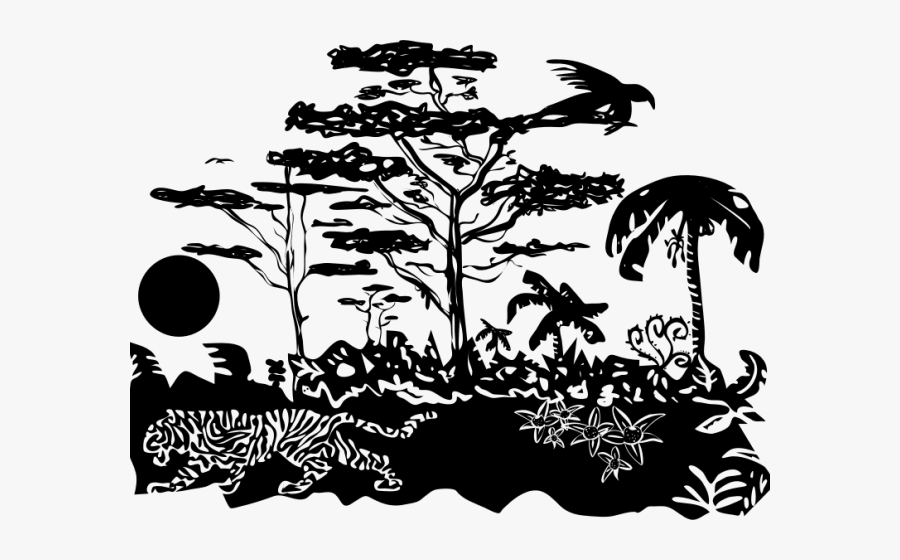 Jungle Clipart Jungle Tree - Jungle Vector Black And White, Transparent Clipart