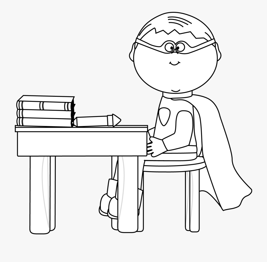 Superhero Students Black And White Clip Art, Transparent Clipart