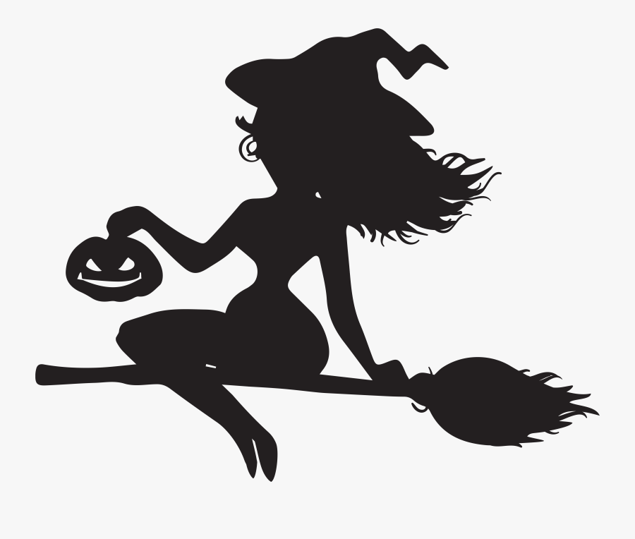 Witch On Broom Silhouette Png Clip Art, Transparent Clipart