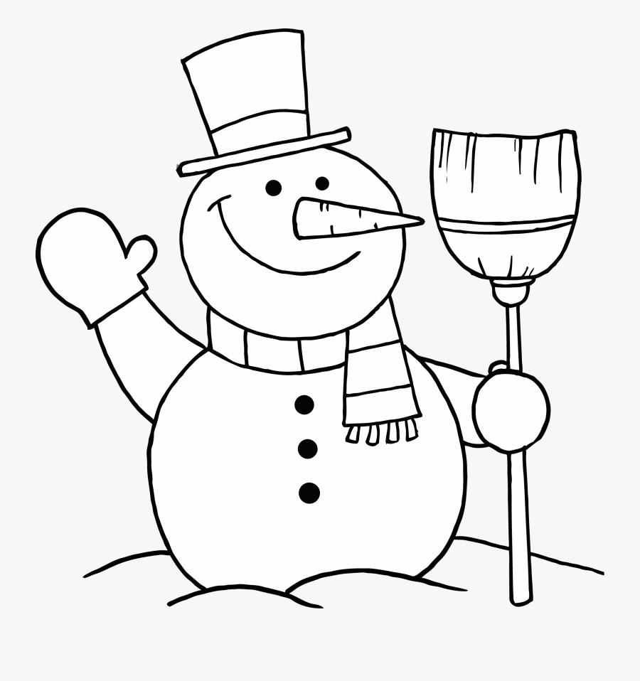 Coloring Page Of Snowman Holding A Broom For Kids - Printable Snowman, Transparent Clipart