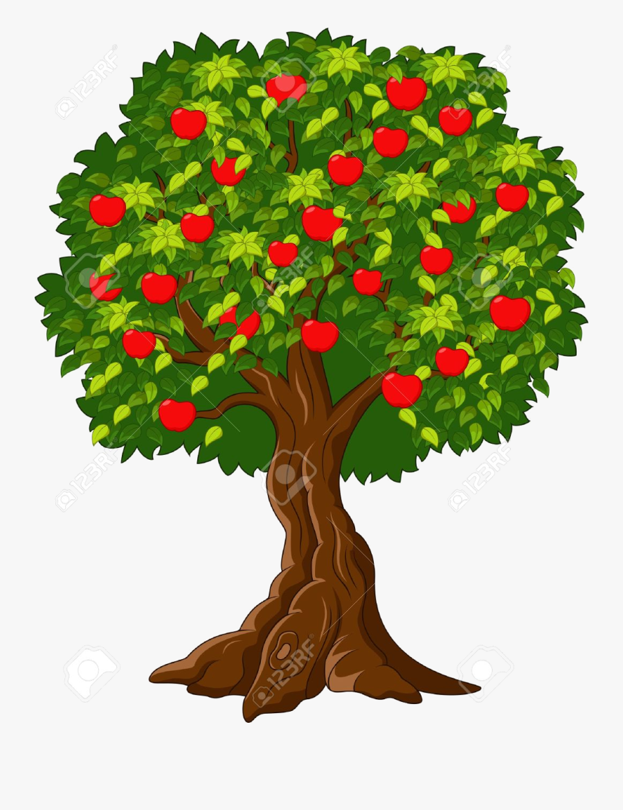 Apple Tree Clipart Cartoon Green Full Of Red Apples Big Tree With