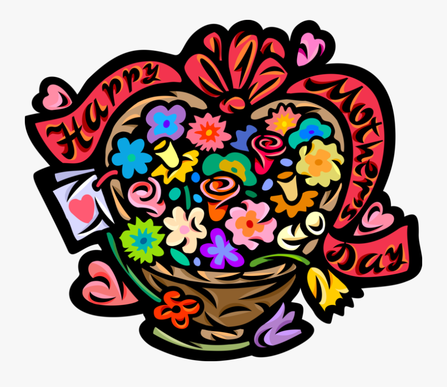 Vector Illustration Of Happy Mother"s Day Flower Basket - Mother's Day, Transparent Clipart