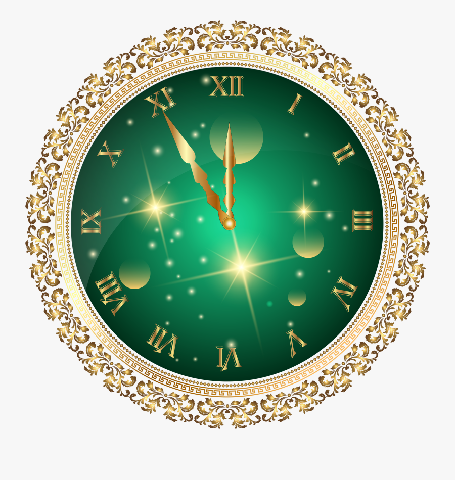 Green New Year&quot;s Clock Png Transparent Clip Art Image - New Year Clock