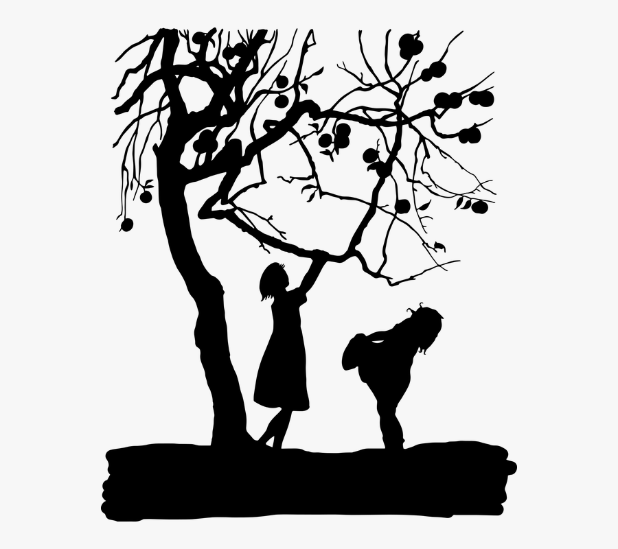 Clip Art Kids Silhouette - Silhouette Tree Branch Apple, Transparent Clipart