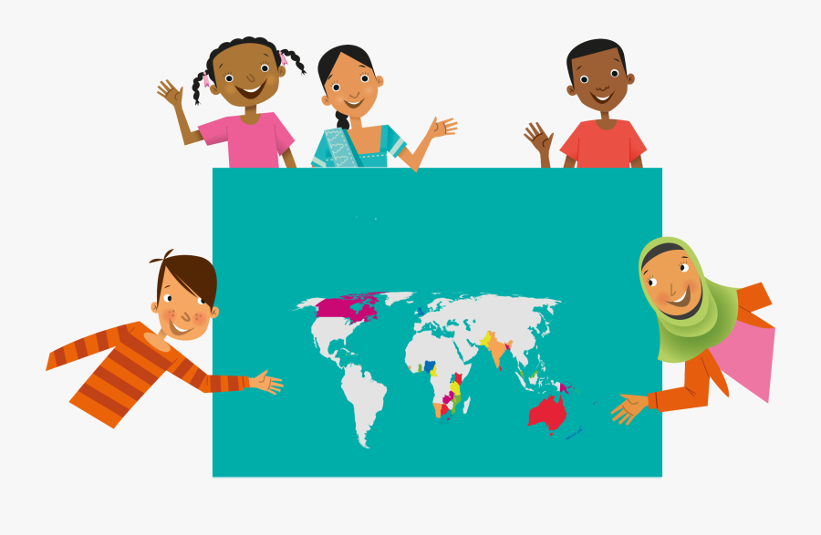 Human Clipart Kid Around World - World Map, Transparent Clipart