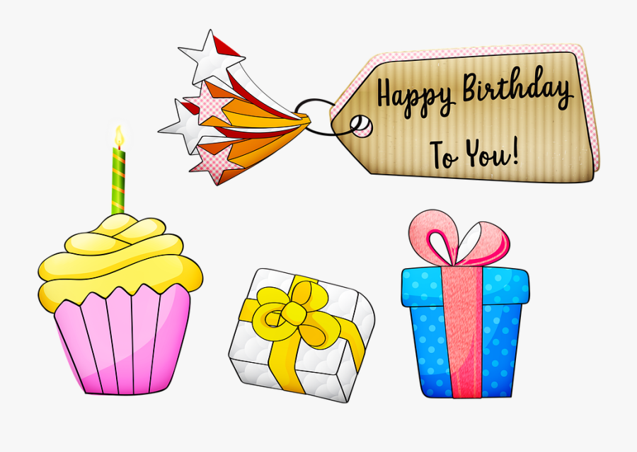 Birthday Items, Gifts, Cake, Happy Birthday, Tag - Birthday Items, Transparent Clipart