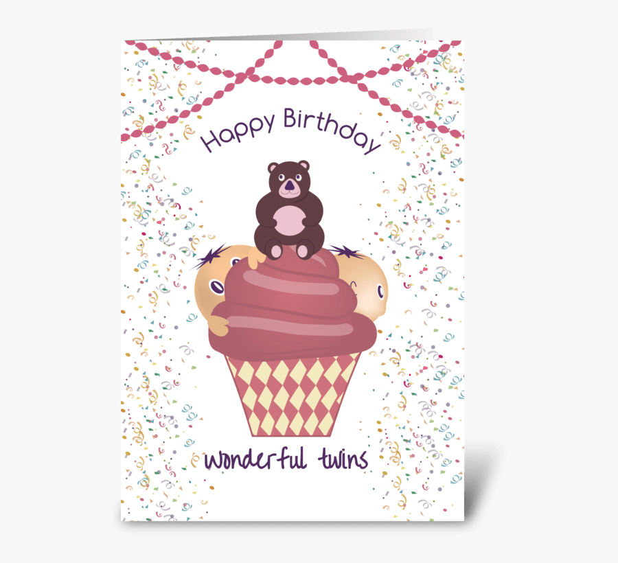 Happy Birthday Wonderful Twins Greeting Card - Illustration, Transparent Clipart