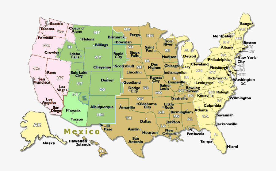 Us Time Zones Map, Transparent Clipart