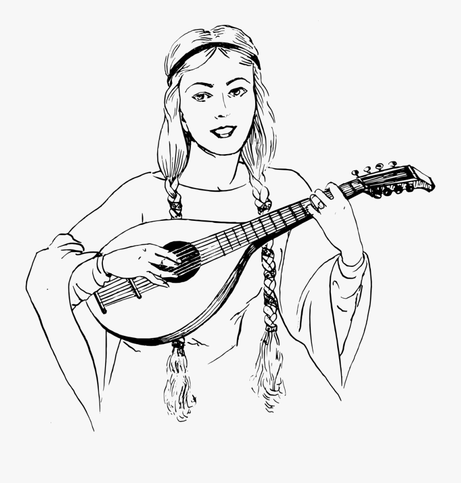 Woman Playing Lute, Transparent Clipart