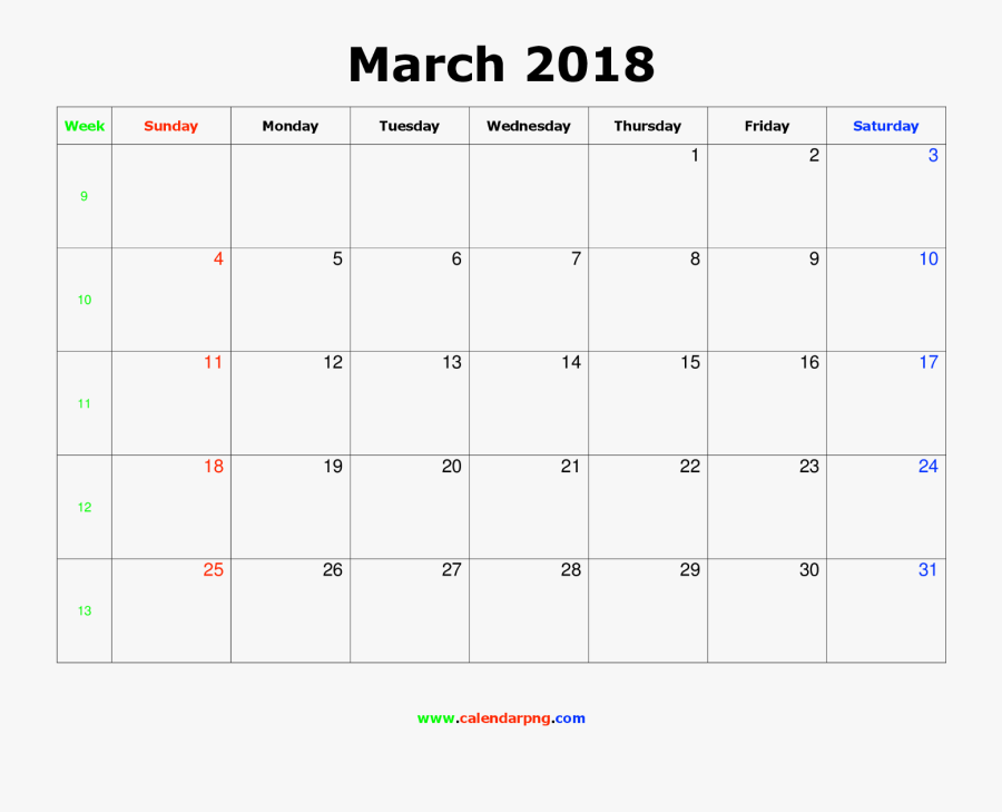 March 2018 Calendar Png Huy Tran Medium - February 2019 Calendar Portrait, Transparent Clipart