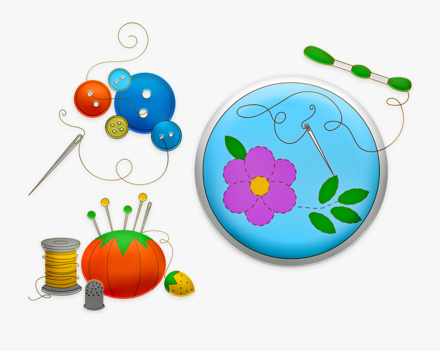 Needlework, Embroidery, Sewing, Buttons, Pins, Thread, Transparent Clipart