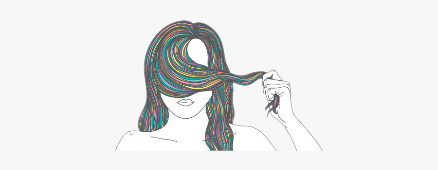 #rainbow #hair #highlights #hairstyle #hiding #shy - Drawing, Transparent Clipart