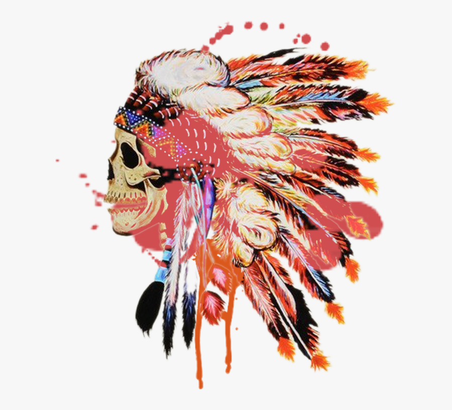 #skull #indian #feathers #colourful - Calavera Con Penacho, Transparent Clipart
