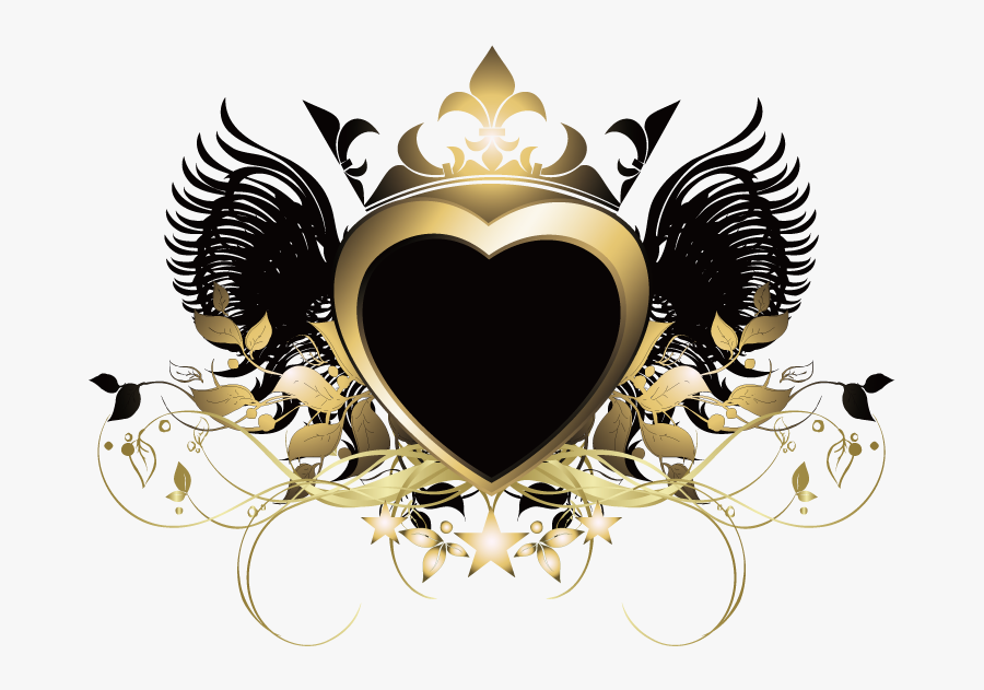 #heart #wings #crown #gold #goldandblack #swirls #decor - Portable Network Graphics, Transparent Clipart