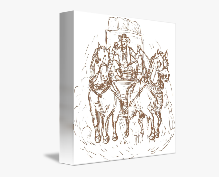Cowboy Stagecoach Driver And Horses Front By Aloysius - Draw A Stagecoach With Horses, Transparent Clipart