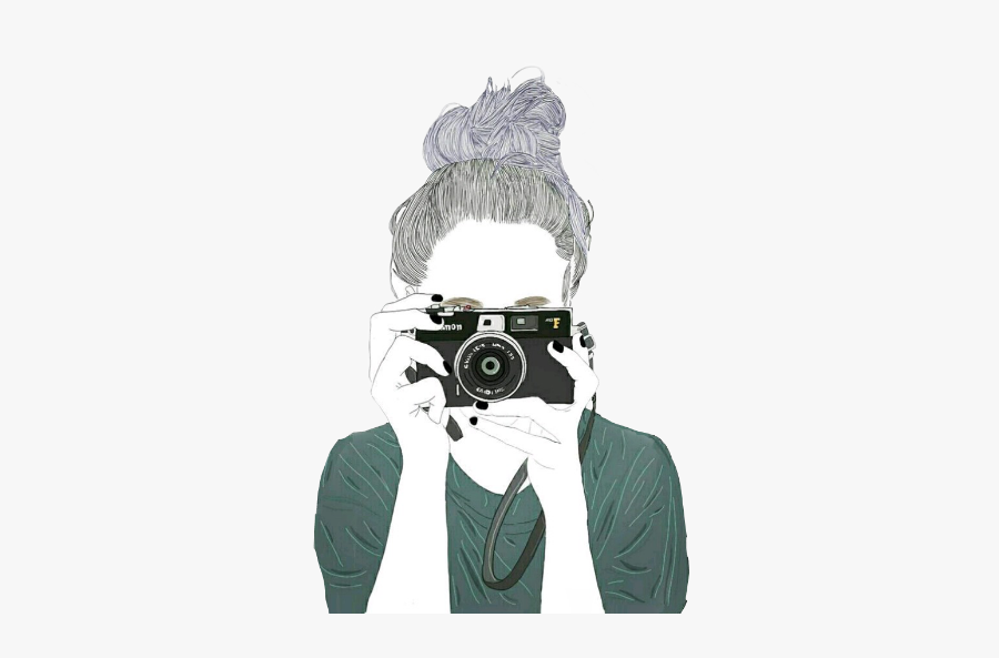 #girl #girls #cute #camera - Sketch Girl With Messy Bun, Transparent Clipart