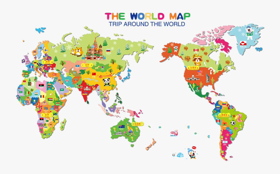 Clip Art Creative Cartoon Kindergarten Children - World Map Wall Sticker For Kids, Transparent Clipart