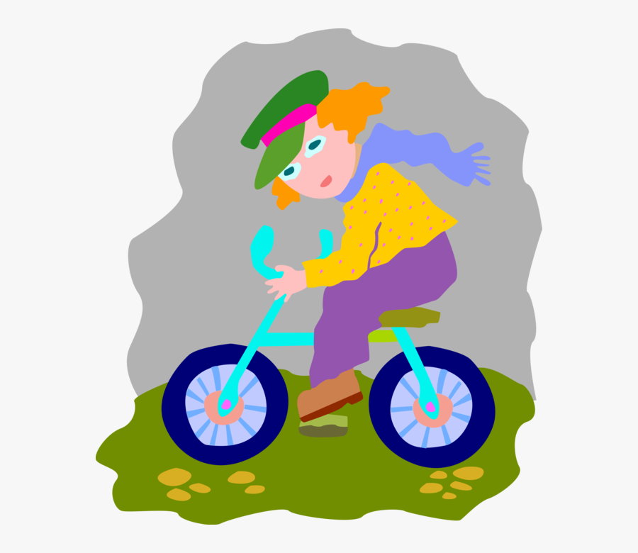 Vector Illustration Of Young Girl Riding Bicycle Outdoors, Transparent Clipart