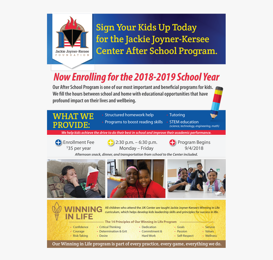 Clip Art After School Program Flyer - Jackie Joyner Kersee Foundation, Transparent Clipart