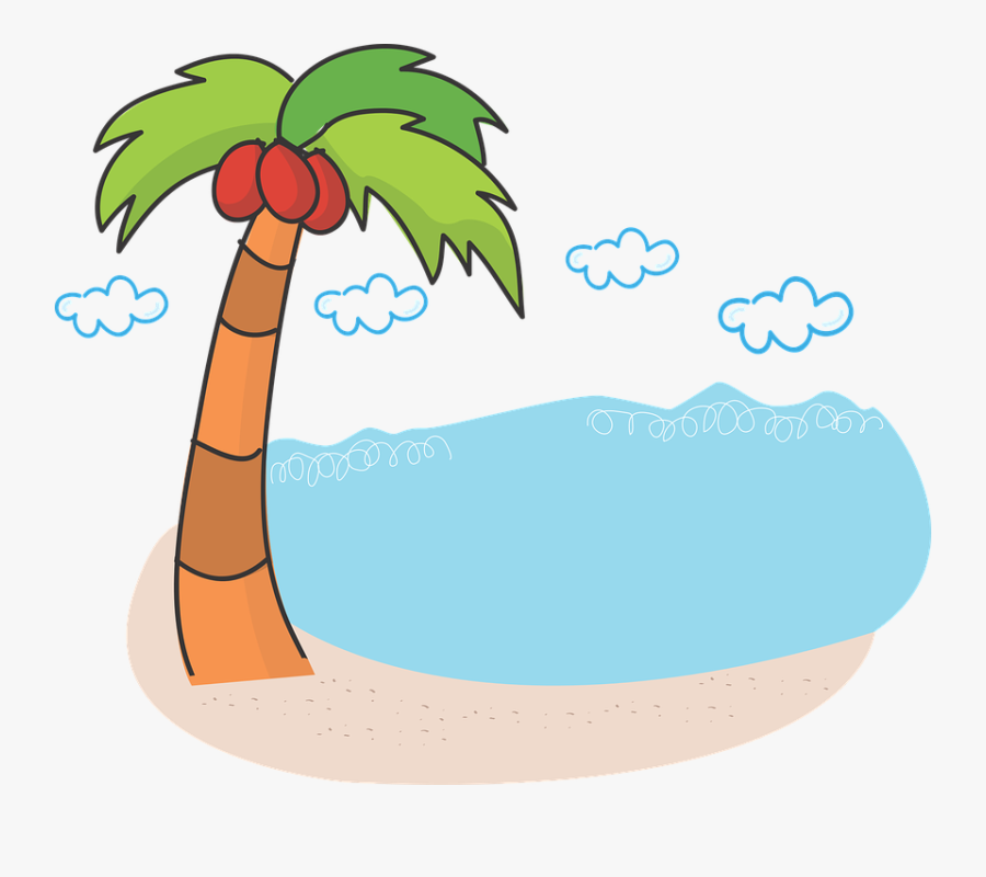 Image Result For Lake With Palm Trees Cartoon Black - Clip Art Palm Tree Beach, Transparent Clipart