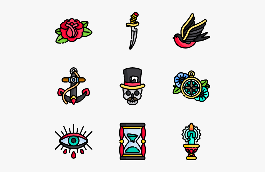 Old School Tattoo Icons, Transparent Clipart