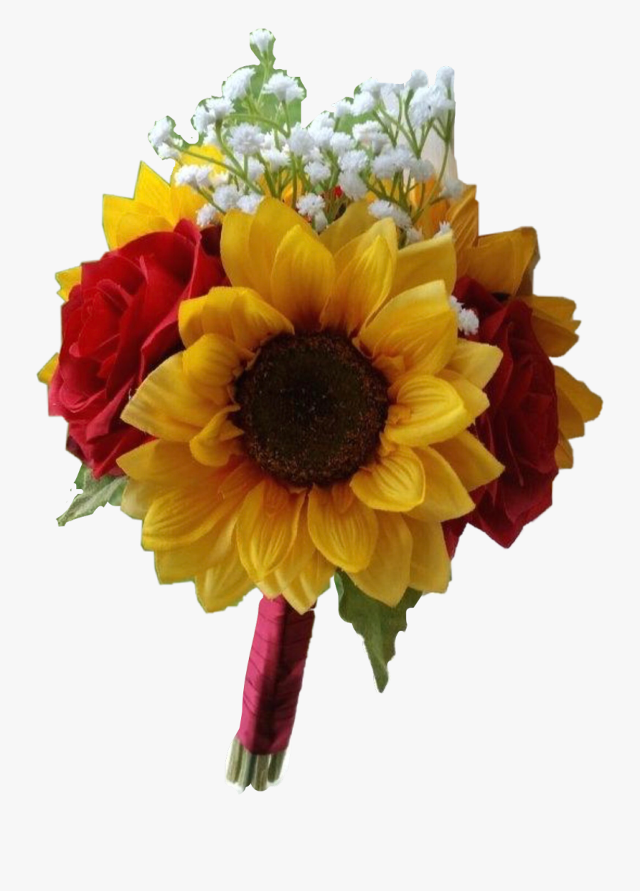 #wedding #bridal #bouquet #sunflowers #roses #freetoedit - Sunflowers And Red Roses Bouquets, Transparent Clipart