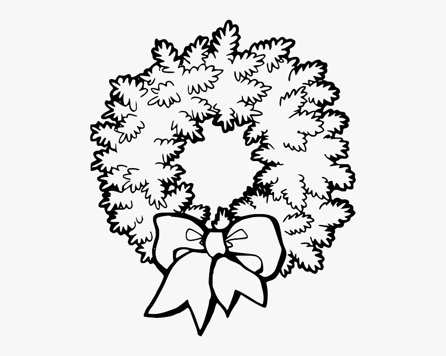 Christmas Wreath Black And White, Transparent Clipart