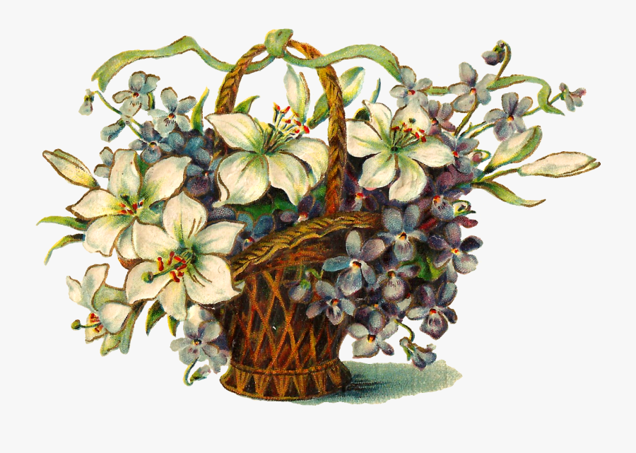 Digital Flower Basket Download - Spring Basket Flowers Clipart, Transparent Clipart
