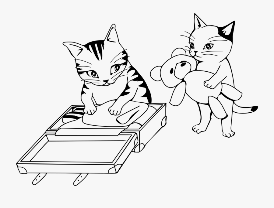 Transparent Cat Pngs - Cat In Suitcase Colouring, Transparent Clipart