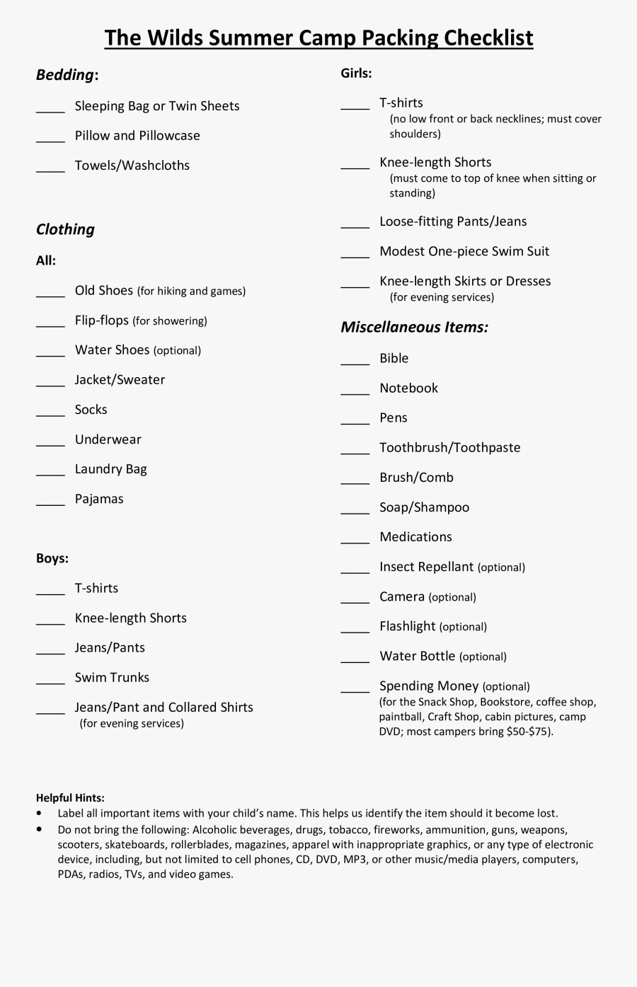 Clip Art Free Summer Camp Templates - Summer Camp Checklist Template ...