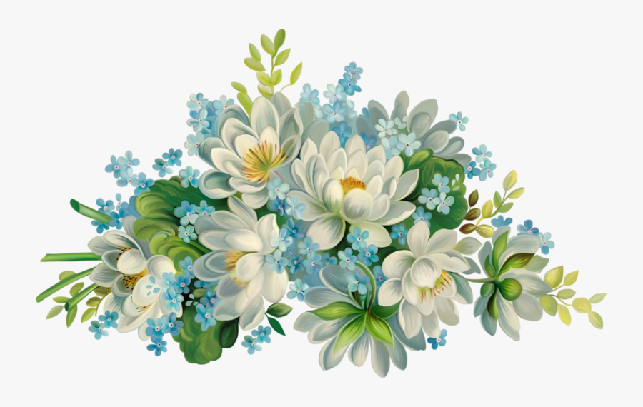 Painted Watercolor Lotus Design Floral White Flowers - Green Watercolor Flowers Png, Transparent Clipart