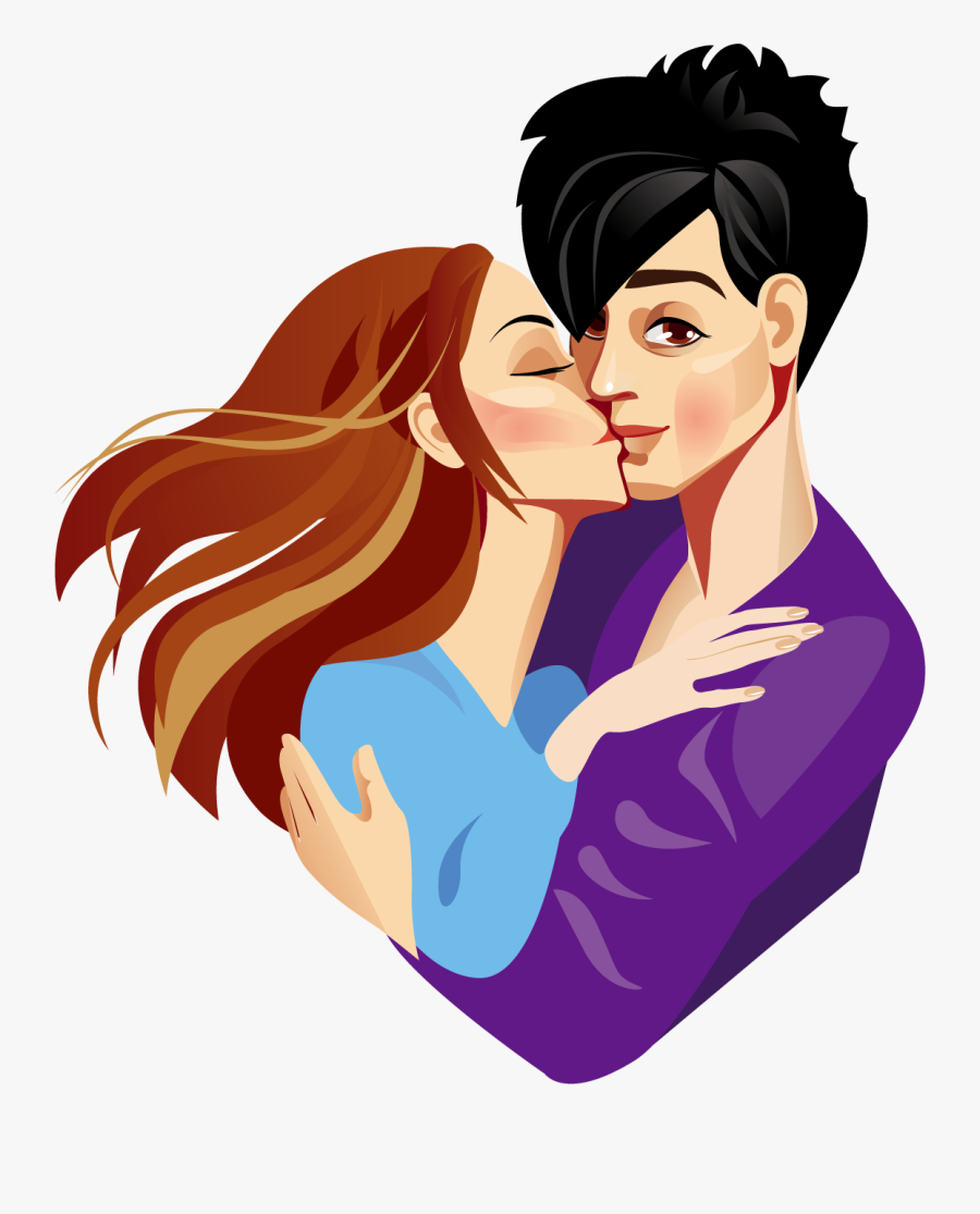 Clip Art Woman Kiss Hug Transprent - Woman Man Cartoon Kiss Png, Transparent Clipart