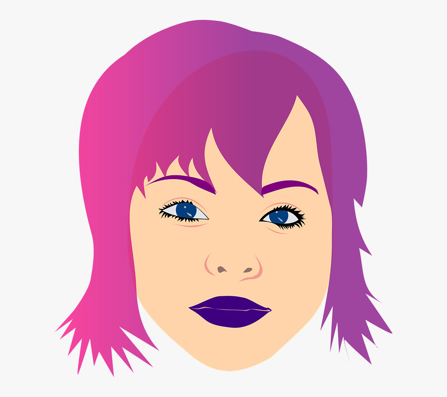Head Eyes Woman Girl Face Lips Hair Teenager - Woman With Purple Hair Clipart, Transparent Clipart