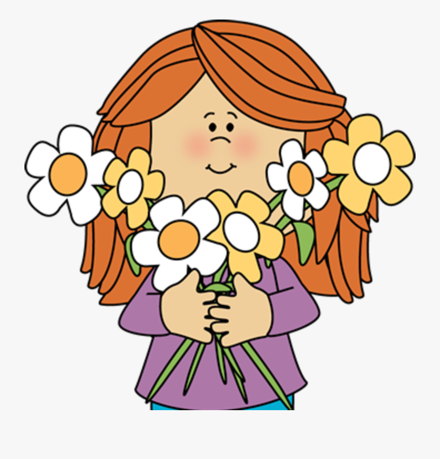 Background Image Dr - Girl With Flowers Clip Art, Transparent Clipart