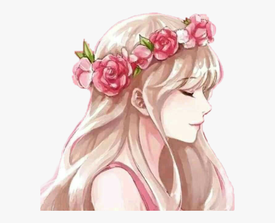 #watercolor #flower #girl #pink #crownflower #crown - Aesthetic Flower Anime Girl, Transparent Clipart