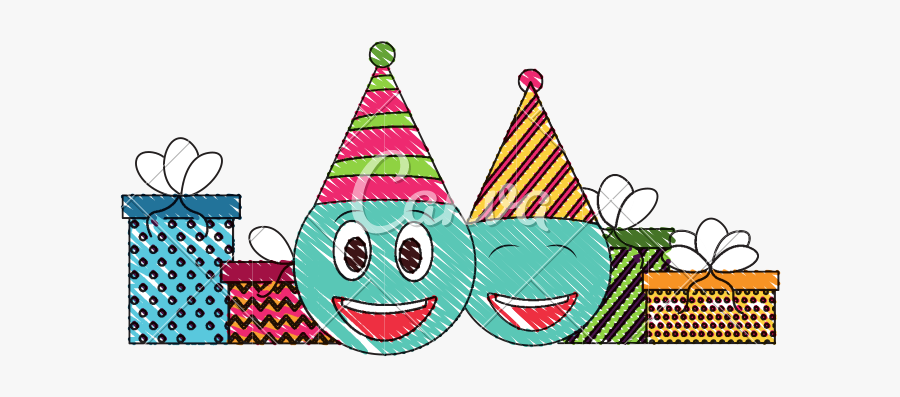 Birthday Emoji Face With Party Hat And Gifts Drawing - Gift, Transparent Clipart