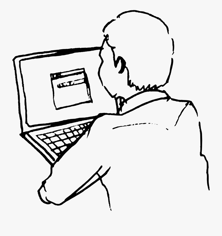 Line Drawing Of Man At Computer Clipart - Person On Computer Drawing, Transparent Clipart