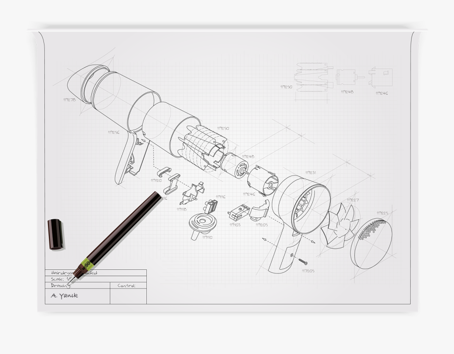 Hair Dryer Technical Illustration, Transparent Clipart